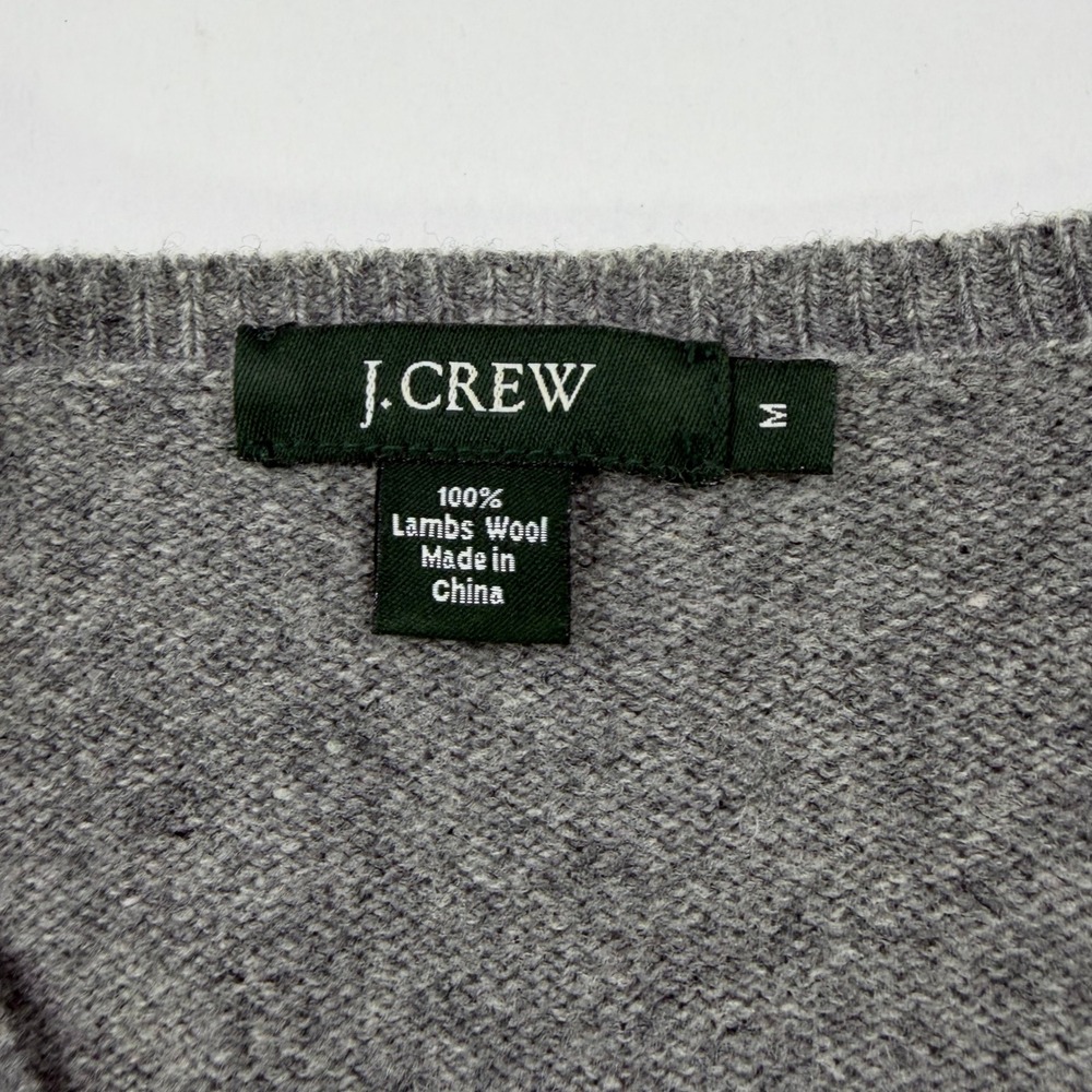 J.Crew Argyle V-Neck Sweater Mens Medium Grey Lambswool Preppy Classic - Picture 4 of 8
